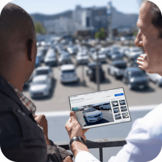Dealer talking to woman