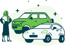 Illustrated car with a person looking