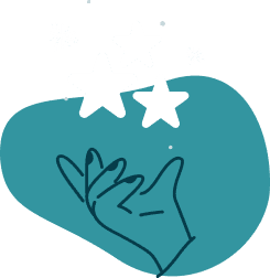 Illustrated hand catching stars