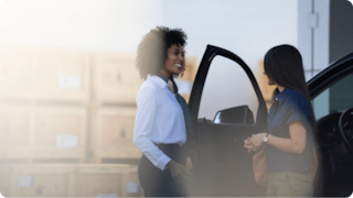 Sales Lady with a client
